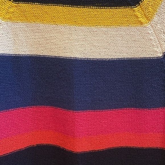 Chaps L/S Cotton Blend Bold Stripe Navy Yellow Pink Cream Knit Sweater SMALL - Picture 3 of 6